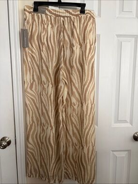 Soft Surroundings Beige & Cream Zebra-Stripe Wide Leg Pants